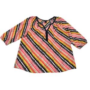 Ann Taylor Lightweight Multicolor Geometric 3/4 Sleeve Top